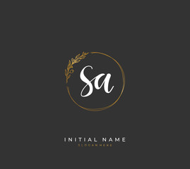 Handwritten initial letter S A SA for identity and logo. Vector logo template with handwriting and signature style.