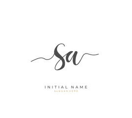 Handwritten initial letter S A SA for identity and logo. Vector logo template with handwriting and signature style.