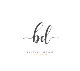 Handwritten initial letter B D BD for identity and logo. Vector logo template with handwriting and signature style.