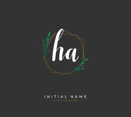 Handwritten initial letter H A HA for identity and logo. Vector logo template with handwriting and signature style.