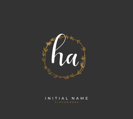 Handwritten initial letter H A HA for identity and logo. Vector logo template with handwriting and signature style.