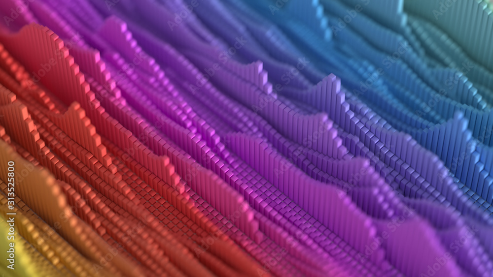 Poster colorful visualization of amplitude level meter 3d rendering