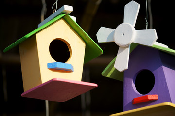 Obraz na płótnie Canvas close up of beautiful colored wooden bird house