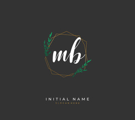 Handwritten initial letter M B MB for identity and logo. Vector logo template with handwriting and signature style.