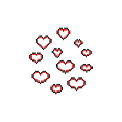 Pixel art cartoon heart icon set.