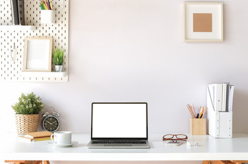 Workspace desk and laptop. copy space and blank screen. Business image, Blank screen laptop and...