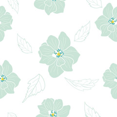 Green floral seamless pattern on white background. Good for textiles, home furnishing, wallpaper, background, surface pattern