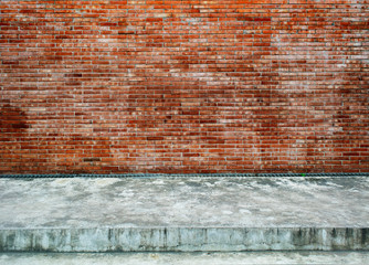 Brick wall texture background with vintage cement floor