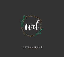 Handwritten initial letter W D WD for identity and logo. Vector logo template with handwriting and signature style.