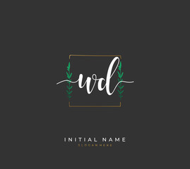 Handwritten initial letter W D WD for identity and logo. Vector logo template with handwriting and signature style.