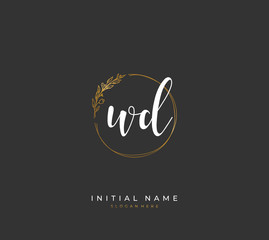 Handwritten initial letter W D WD for identity and logo. Vector logo template with handwriting and signature style.