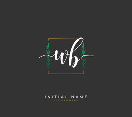 Handwritten initial letter W B WB for identity and logo. Vector logo template with handwriting and signature style.