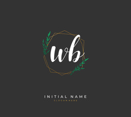 Handwritten initial letter W B WB for identity and logo. Vector logo template with handwriting and signature style.