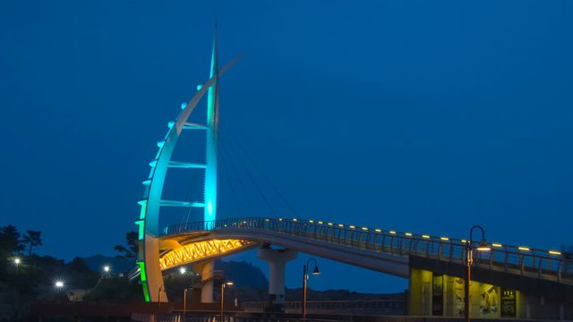 Gorgeous night landscape, bridge in Seogwipo-si Jeju Island, South Korea. Zoom in
