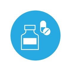 Pills and pills bottles. Modern infographic logo and pictogram.