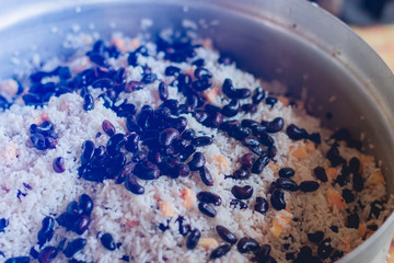 This is Ingredients of Khao Lam or Glutinous rice roasted in bamboo joints. Thai snacks or desserts.
