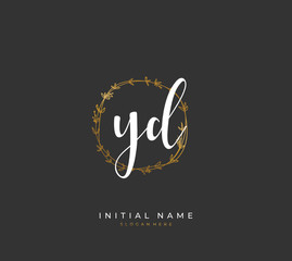 Handwritten initial letter Y D YD for identity and logo. Vector logo template with handwriting and signature style.