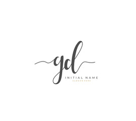 Handwritten initial letter G D GD for identity and logo. Vector logo template with handwriting and signature style.