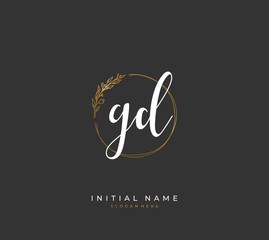 Handwritten initial letter G D GD for identity and logo. Vector logo template with handwriting and signature style.