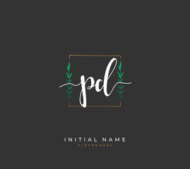Handwritten initial letter P D PD for identity and logo. Vector logo template with handwriting and signature style.