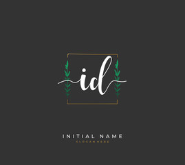 Handwritten initial letter I D ID for identity and logo. Vector logo template with handwriting and signature style.