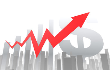 Financial stock market economic success arrow with histogram, fintech with chart, career success, dollar sign