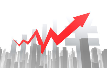Financial stock market economic success arrow with bar chart, fintech with chart, career success, RMB symbol