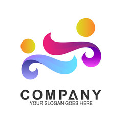 Obraz premium simple two people logo design in gradient color for human relationship,family care,health clinic,foundation/charity community