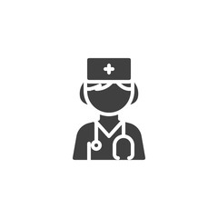 Female doctor with stethoscope vector icon. filled flat sign for mobile concept and web design. Woman doctor character glyph icon. Healthcare symbol, logo illustration. Vector graphics