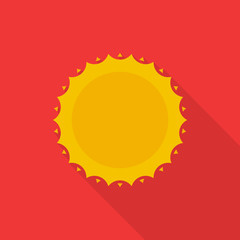 Sun icon with long shadow on orange background, flat design style