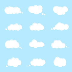 white cloud vectors on blue background with speech bubble banner, flat design ep3