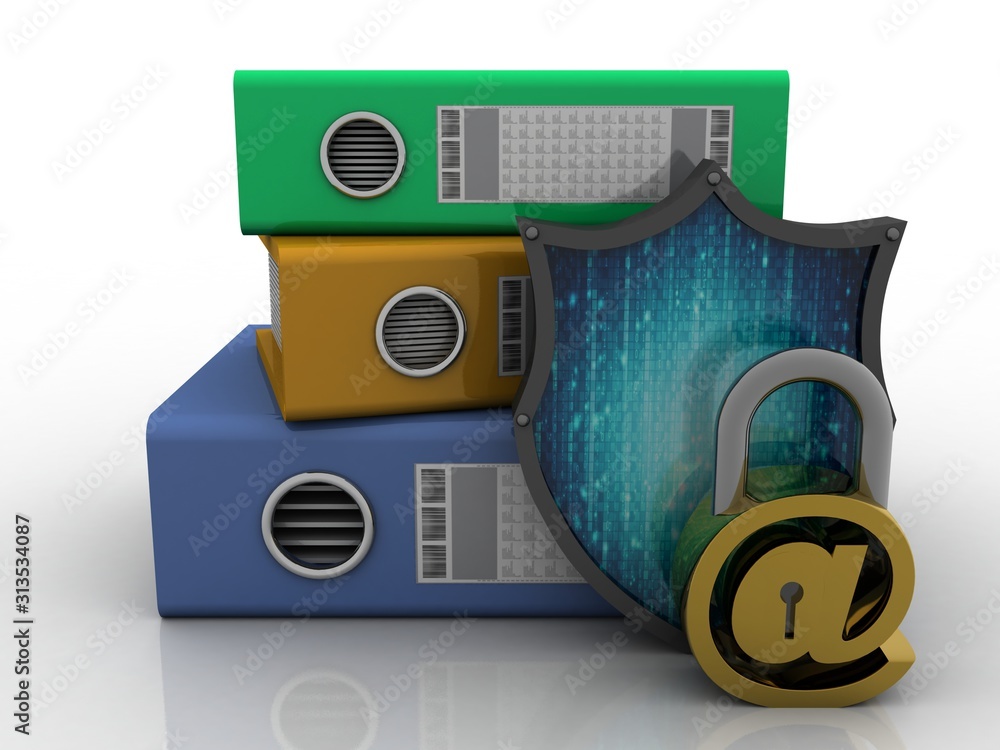 Poster 3d rendering e-mail symbol lock with folder. internet security concept