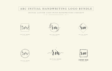 Initial letter R M RM bundle for identity and logo. Vector logo template with handwriting and signature style.