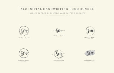 Initial letter S M SM bundle for identity and logo. Vector logo template with handwriting and signature style.