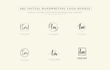 Initial letter T M TM bundle for identity and logo. Vector logo template with handwriting and signature style.
