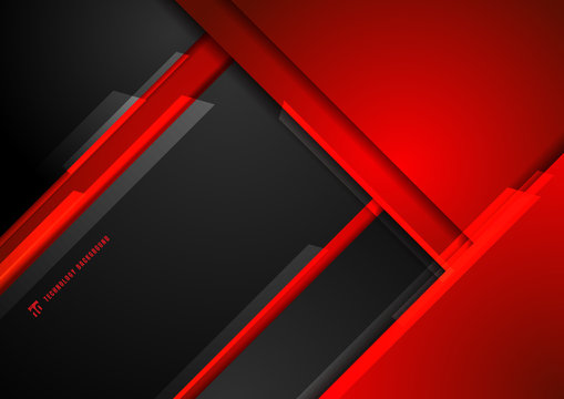 Abstract template technology futuristic black and red geometric metallic overlapping modern background