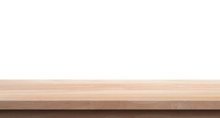 Empty Wood table top isolated on white.