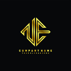 NE initial letter luxury gold line logo