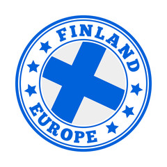 Finland sign with national flag in a round logo design, symbolizing country's identity.