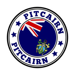 Pitcairn sign. Round country logo with flag of Pitcairn. Vector illustration.