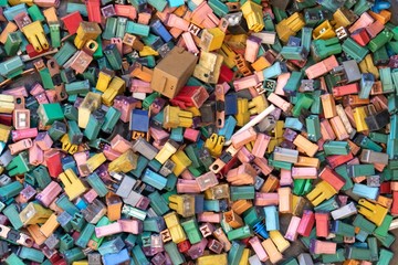 many color and size of automobile fuse for recycling.