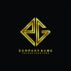 PG initial letter luxury gold line logo