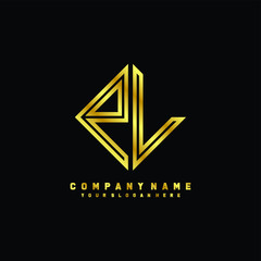 PL initial letter luxury gold line logo