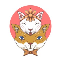 Cat Father and child vector illustration