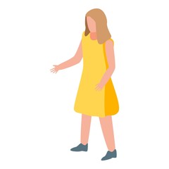 Girl in yellow dress icon. Isometric of girl in yellow dress vector icon for web design isolated on white background