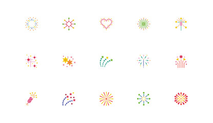bundle of fireworks explosion splash set icons