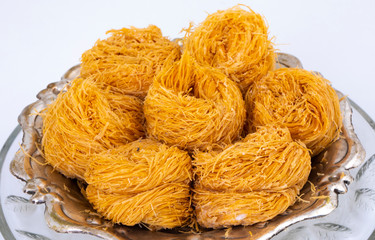 Indian Traditional Sweet Food Desi Ghee Ki Pheni Also Know as Sutarfeni, Firni, Seviyan, Laccha, Feni or Fini maid from maida, Sugar and Flavour