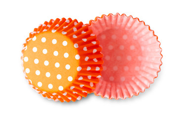 red polka dot cupcake paper cup isolated over the white background