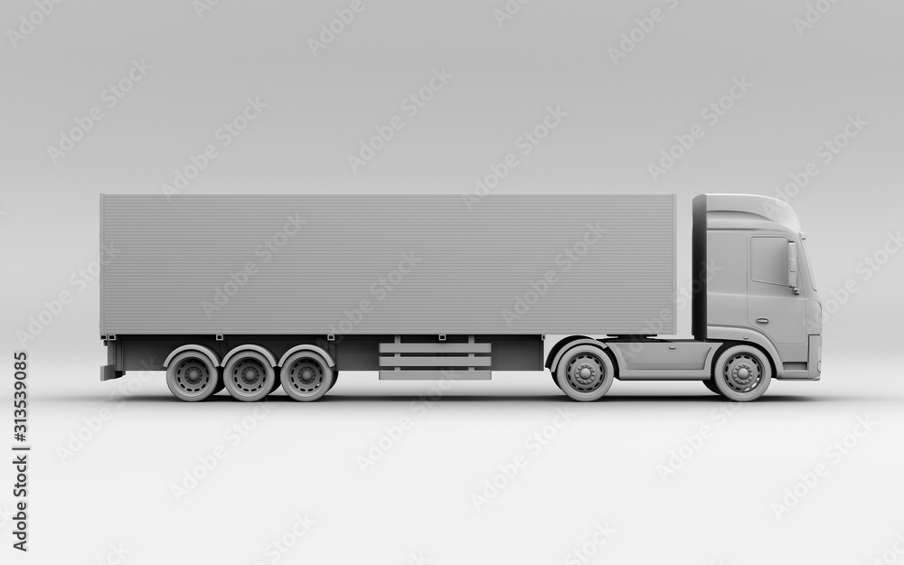 Poster clay rendering of electric powered truck on gray background. 3d rendering image.
