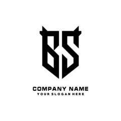 BS Initial letter Shield vector Logo Template Illustration Design, black and white color